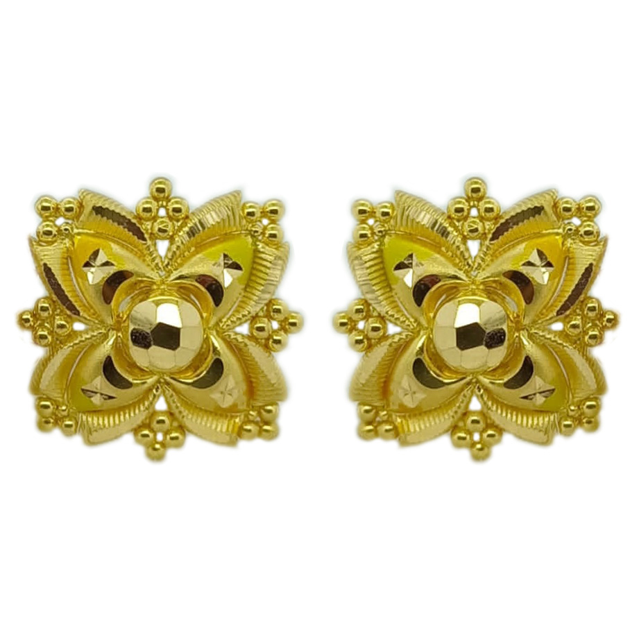 Flower Design Ruby Gold Polish Diamond Tops Earrings