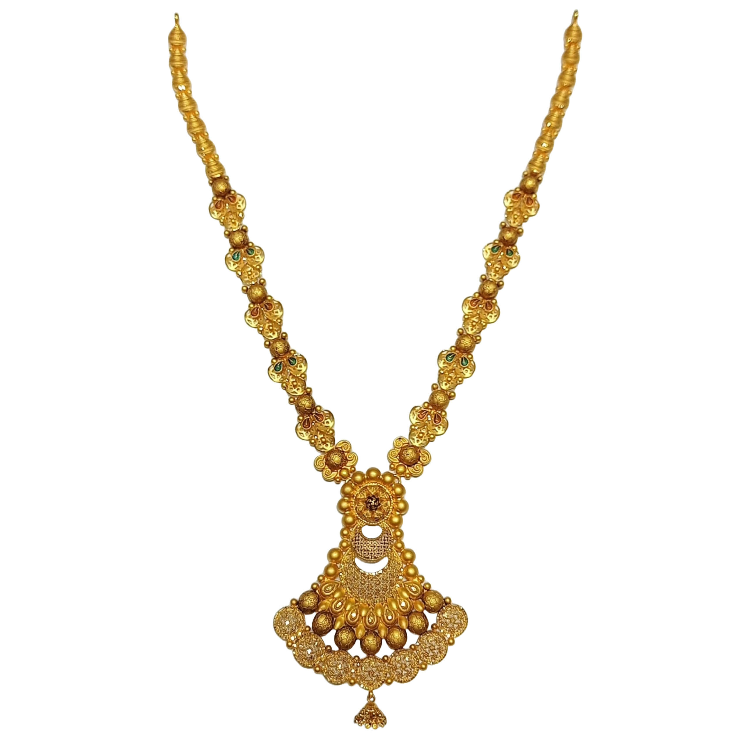 22K Yellow Gold & Multi-Stone Long Temple Necklace (74.7gm) – Virani  Jewelers